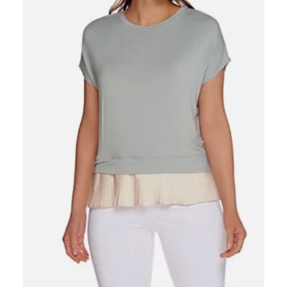 LOGO by Lori Goldstein Drop Shoulder Knit Top Pleated Trim Cap Sleeve XXS 2XS - Picture 8 of 8